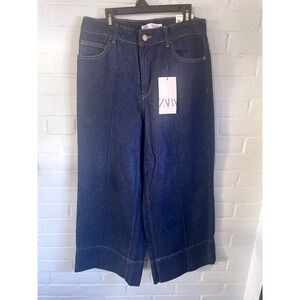 NWT ZARA Wide Leg Cropped Denim Jeans Dark Wash Size‎ 38 US 6 Made in Turkey